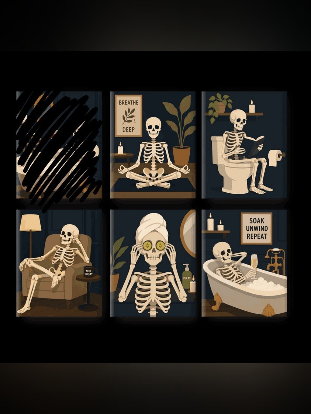 DIY Artclub. 5 Paint By Number, Skeleton 6x8 Inches Canvas Set